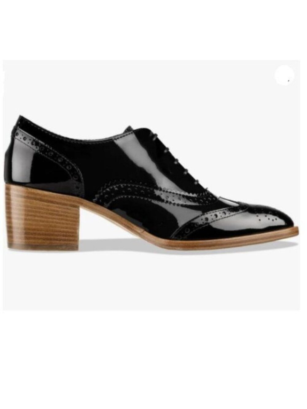 FOWT Women's Perforated Lace-Up Oxfords Almond Toe Mid Chunky Heel Derby Black